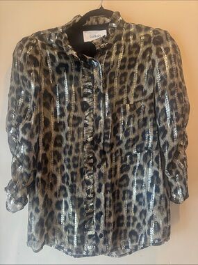ba&sh Metallic Leopard Ruffle-Front Blouse - Gold & Black